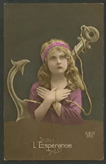 Kitsch French Postcard with a representation of Hope