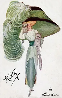 Oversize Gallery: Kitty in London - Glamorous girl with two cats and HUGE hat
