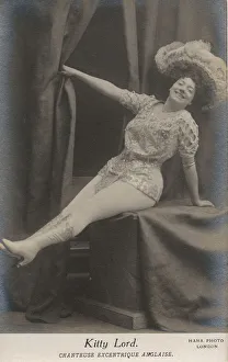 <b class=qtipBold><figcaption>Kitty Lord music hall vocalist</figcaption></b><br>Kitty Lord music hall vocalist. Began working life as a servant and progressed to living in a house in Regents Park. Performed worldwide between 1894 and 1915 including Egypt and Argentina. Known as the ?eccentric English singer.? Wearing large feathered hat, short sparkly costume revealing legs and high-heeled boots. Footwear was made by J Jacobus, bootmakers to the royal family.These boots can be seen at the Museum of London. Date: circa 1905<br><em>© MonoMania Images / Mary Evans Picture Library</em> Kitty Lord music hall vocalist