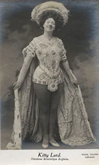 <b class=qtipBold><figcaption>Kitty Lord music hall vocalist</figcaption></b><br>Kitty Lord music hall vocalist. Began working life as a servant and progressed to living in a house in Regents Park. Performed worldwide between 1894 and 1915 including Egypt and Argentina. Known as the ?eccentric English singer?. Wearing large feathered hat, short sparkly costume, dark tights and a fur trimmed cape. Date: circa 1905<br><em>© MonoMania Images / Mary Evans Picture Library</em> Kitty Lord music hall vocalist