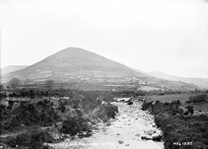 Prints of Knockshee and Causeway Water - a view along a river to the mountain in the background. (Location: Northern Ireland; County Down; Kilkeel). Date: circa early 1900s River Prints: Early 20th Century Northern Ireland River Landscape Print