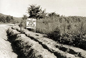 Commonwealth Gallery: Korean War era - Speed Limit sign close to the 38th parallel north, which formed the