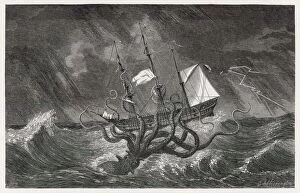 Danger Collection: Kraken attacking ship during a storm