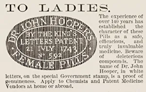 To Ladies. Advert for Dr John Hooper's Female Pills. Date: 1886 To Ladies. Advert for Dr John Hooper's Female Pills. Date: 1886