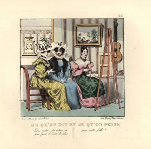 Two ladies talking in a parlor watching a Two ladies talking in a parlor watching a