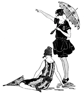 Two lady bathers in Marshall & Snelgrove swimsuits Two lady bathers in Marshall & Snelgrove swimsuits