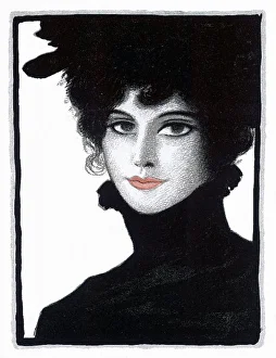 <b class=qtipBold><figcaption>Lady in Black</figcaption></b><br>Woman with a pale face in black wearing a hat and red lipstick.<br><em>© Mary Evans Picture Library</em> Lady in Black