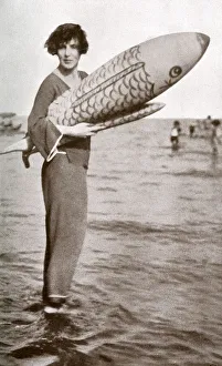 Inflatable Gallery: Lady Diana Cooper at Venice Lido with inflatable fish