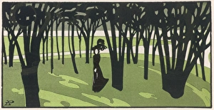 <b class=qtipBold><figcaption>Lady in Park/Cocorico</figcaption></b><br>A woman in a large black hat takes a walk through a park among black, bare trees.<br><em>© Mary Evans Picture Library</em> Lady in Park/Cocorico
