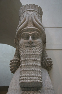 Lamasu or Bull-man. Detail of the head. Reliefs from Sargon Lamasu or Bull-man. Detail of the head. Reliefs from Sargon