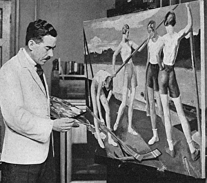Lancelot Glasson at work on his painting The Four Lancelot Glasson at work on his painting The Four