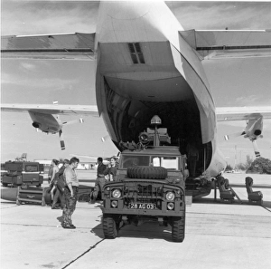 A Land Rover is unloaded from a RAF Short SC-5 Belfast CMk1 A Land Rover is unloaded from a RAF Short SC-5 Belfast CMk1
