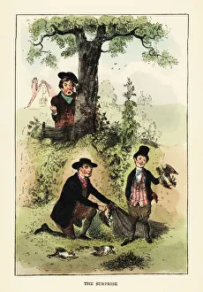 Landowner discovering poachers netting partriduges Landowner discovering poachers netting partriduges