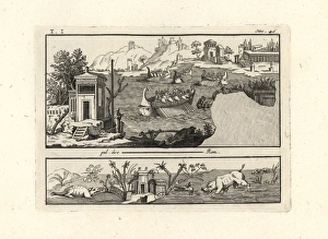 Landscape showing warships in a harbour celebrating Landscape showing warships in a harbour celebrating