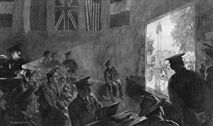 A lantern lecture for soldiers in a YMCA hut, WW1 A lantern lecture for soldiers in a YMCA hut, WW1