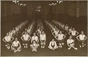 A large group of London Schoolgirls performing a synchronised aerobic gymnastic routine A large group of London Schoolgirls performing a synchronised aerobic gymnastic routine