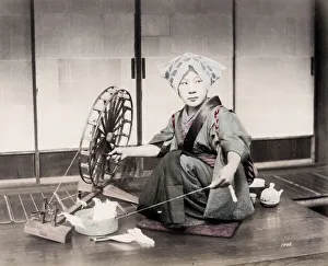 Late 19th century - young Japanese woman spinning thread Late 19th century - young Japanese woman spinning thread