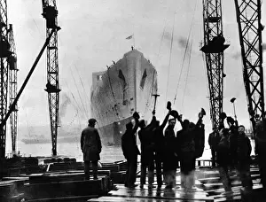 Prints of Photograph of the launch of the R.M.S. Queen Mary, viewed from the slipway she had just left, 26th September 1934 B Prints: Launch of R.M.S. Queen Mary Print, 26th September 1934