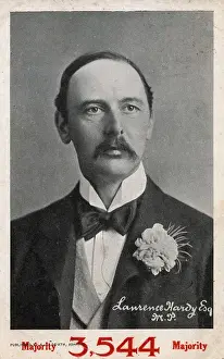 Prints of Lawrence Hardy (1854-1933) - Conservative MP for Ashford, Kent. Held his seat at the General Election of January 1910 with a majority of 3544. Date: 1910 Politic Prints: Lawrence Hardy MP for Ashford Print 1910