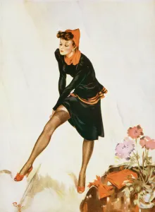 <b class=qtipBold><figcaption>Show a Leg by David Wright</figcaption></b><br>Show a Leg by David Wright, showing a woman putting on her stocking Wright produced a series of over 160 illustrations or 'pin-ups' for 'The Sketch' during the 1940's. David Wright's 'Lovelies' proved hugely popular and adorned practically every military mess, bunker, dormitory or club room in the country during World War II.<br><em>© Estate of David Wright/ILN/Mary Evans Picture Library</em> Show a Leg by David Wright