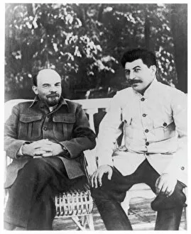 Ussr Gallery: Lenin and Stalin sitting on a bench