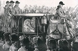 <b class=qtipBold><figcaption>Leopold Weds Helen 1882</figcaption></b><br>LEOPOLD DUKE OF ALBANY Fourth and youngest son of Queen Victoria, in a carriage with his bride, Princess Helen of Waldeck-Pyrmont after the wedding ceremony. Date: 1853 - 1884<br><em>© Illustrated London News Ltd/Mary Evans</em> Leopold Weds Helen 1882
