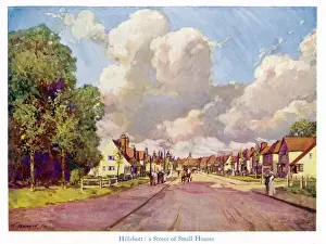 Prints of Letchworth Garden City, Hertfordshire: Hillshott, a street of small houses Hertfordshire Prints: Letchworth Garden City Print: Hillshott Street Scene