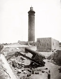 Lighthouse and cannon, Alexandria, Egypt, 1882 Lighthouse and cannon, Alexandria, Egypt, 1882
