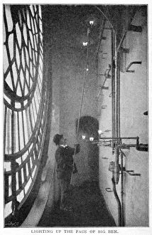 Lighting up the face of the Clock Tower, London 1900 Lighting up the face of the Clock Tower, London 1900