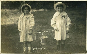 Jill Gallery: A little boy and little girl dressed up as nursery rhyme characters, Jack and Jill