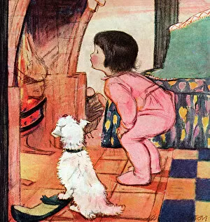 Images Dated 16th October 2012: Little girl with dog by Muriel Dawson