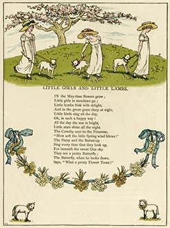 <b class=qtipBold><figcaption>Little Girls and little lambs</figcaption></b><br>Three little girls walk with their three pet lambs with a beautiful tree in blossom behind. Date: 1885<br><em>© Mary Evans Picture Library</em> Little Girls and little lambs