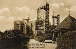 Cranes Gallery: Liverpool Cathedral under construction from St. James Mount