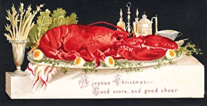 Lobster and boiled eggs on a Christmas card Lobster and boiled eggs on a Christmas card