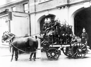 Firefighter Prints: Croydon Fire Brigade at Brigade HQ, Croydon Town Print
