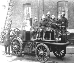 Prints of First introduced into the UK by Merryweather of Greenwich, SE London, in 1899, by 1907 twenty-one Fire Kings were in operational use around the country, including the London Fire Brigade Fire Brigade Prints: LCC-LFB Merryweather Fire King Print