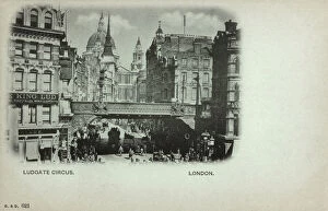 London - Ludgate Circus, railway bridge and St Paul's