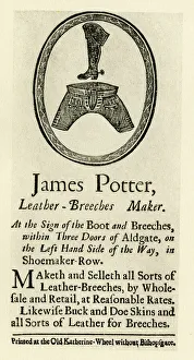 London Trade Card - James Potter, Leather Breeches Maker London Trade Card - James Potter, Leather Breeches Maker