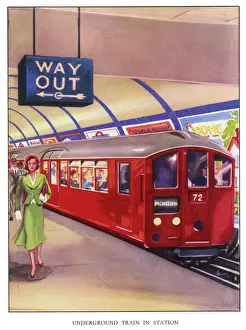 Northern Line Train Print: Red Tube Car Heading to Morden