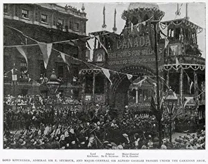 Lord Kitchener, Admiral Sir E Seymour and Major-General Sir Alfred Gaselee passing under Lord Kitchener, Admiral Sir E Seymour and Major-General Sir Alfred Gaselee passing under