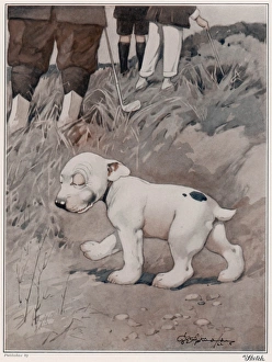 <b class=qtipBold><figcaption>Lost Ball by George Studdy</figcaption></b><br>A smug looking Bonzo, the comic canine creation of George Studdy in The Sketch magazine, knows exactly where his has hidden the golf ball his owner is so anxiously searching for. Credit line must read: Estate of George Studdy/Gresham Marketing Ltd./Mary Evan"<br><em>© Estate of George Studdy/Gresham Marketing Ltd./Mary Evans</em> Lost Ball by George Studdy
