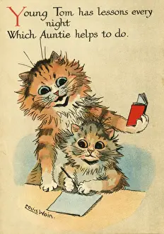 Louis Wain Cat Art Prints: Louis Wain, Daddy Cat - doing homework