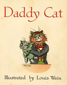 Louis Wain Cat Art Prints: Louis Wain, Daddy Cat - with kitten