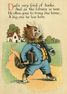 Louis Wain Cat Art Prints: Louis Wain, Daddy Cat - library book