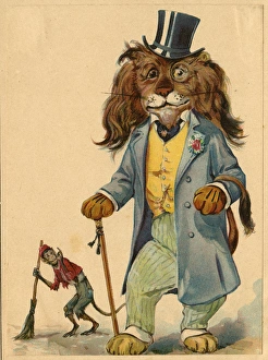 Louis Wain - rich Lion and crossing sweeper Monkey Louis Wain - rich Lion and crossing sweeper Monkey