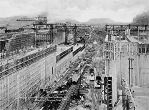 Prints of Lower lock under construction, looking South, Miraflores, Panama Canal Panama Prints: Panama Canal Lower Lock Construction Print
