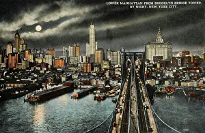 <b class=qtipBold><figcaption>Lower Manhattan</figcaption></b><br>Lower Manhattan, from Brooklyn Bridge Tower, by night, New York City, America<br><em>© Mary Evans Picture Library 2015 - https://copyrighthub.org/s0/hub1/creation/maryevans/MaryEvansPictureID/10423320</em> Lower Manhattan