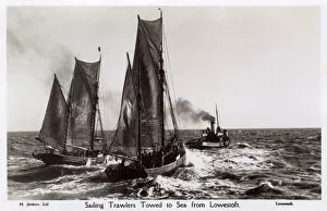 Trawler Collection: Lowestoft, Suffolk - Sailing trawlers towed to Sea