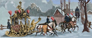 Ludwig II of Bavaria (1845-1886) travelling in sleigh. Engra Ludwig II of Bavaria (1845-1886) travelling in sleigh. Engra