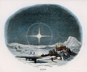 <b class=qtipBold><figcaption>Lunar Corona (Arctic)</figcaption></b><br>Lunar halo observed by Arctic explorers - a cross-like effect centred on the Moon, with a surrounding ring.<br><em>© Mary Evans Picture Library</em> Lunar Corona (Arctic)